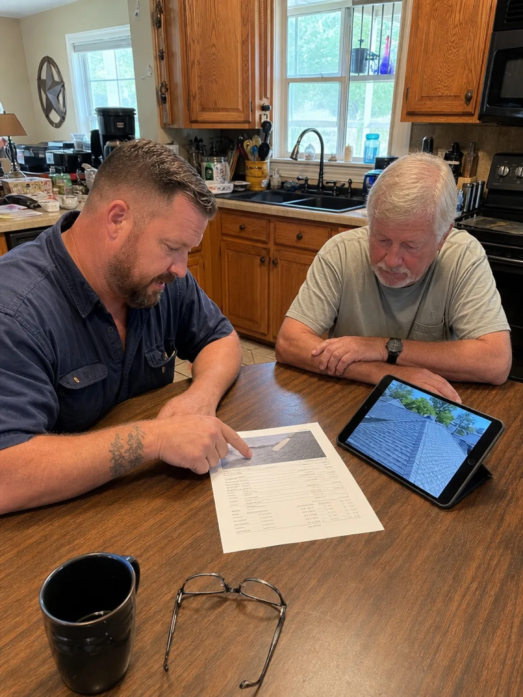 Walking a homeowner through a written estimate at their kitchen table