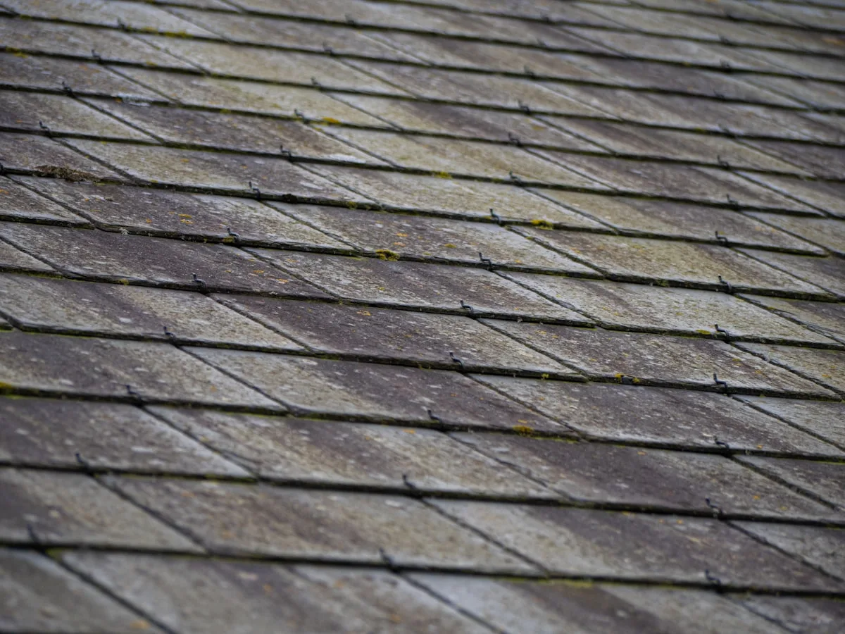 Weathered, curling wood shakes before tear-off