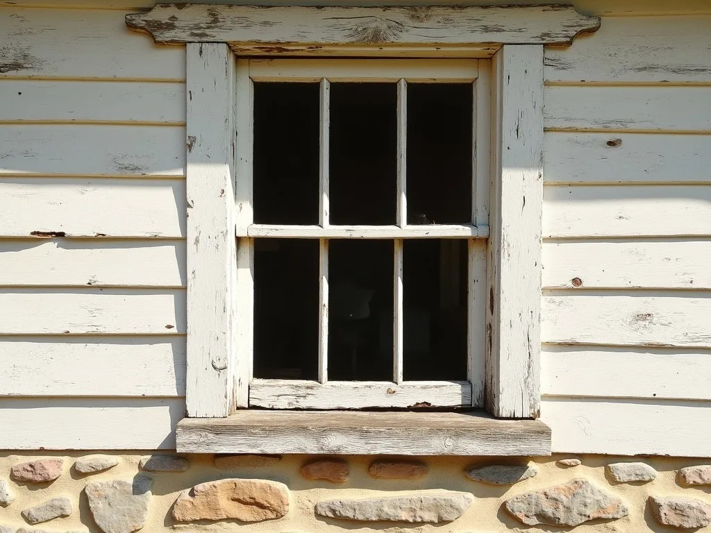 Aging wooden window frame before replacement